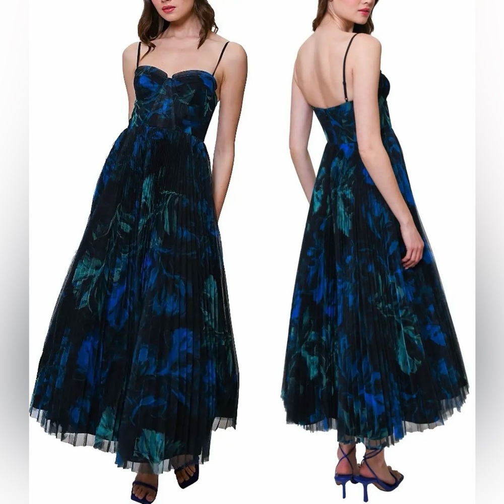Hutch Midnight Blue and Black Floral Midi Dress